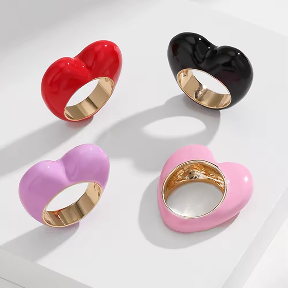 Pink Heart Valentines Day Ring Women’s Gift Enamel Womens Jewelry Gift Juniors